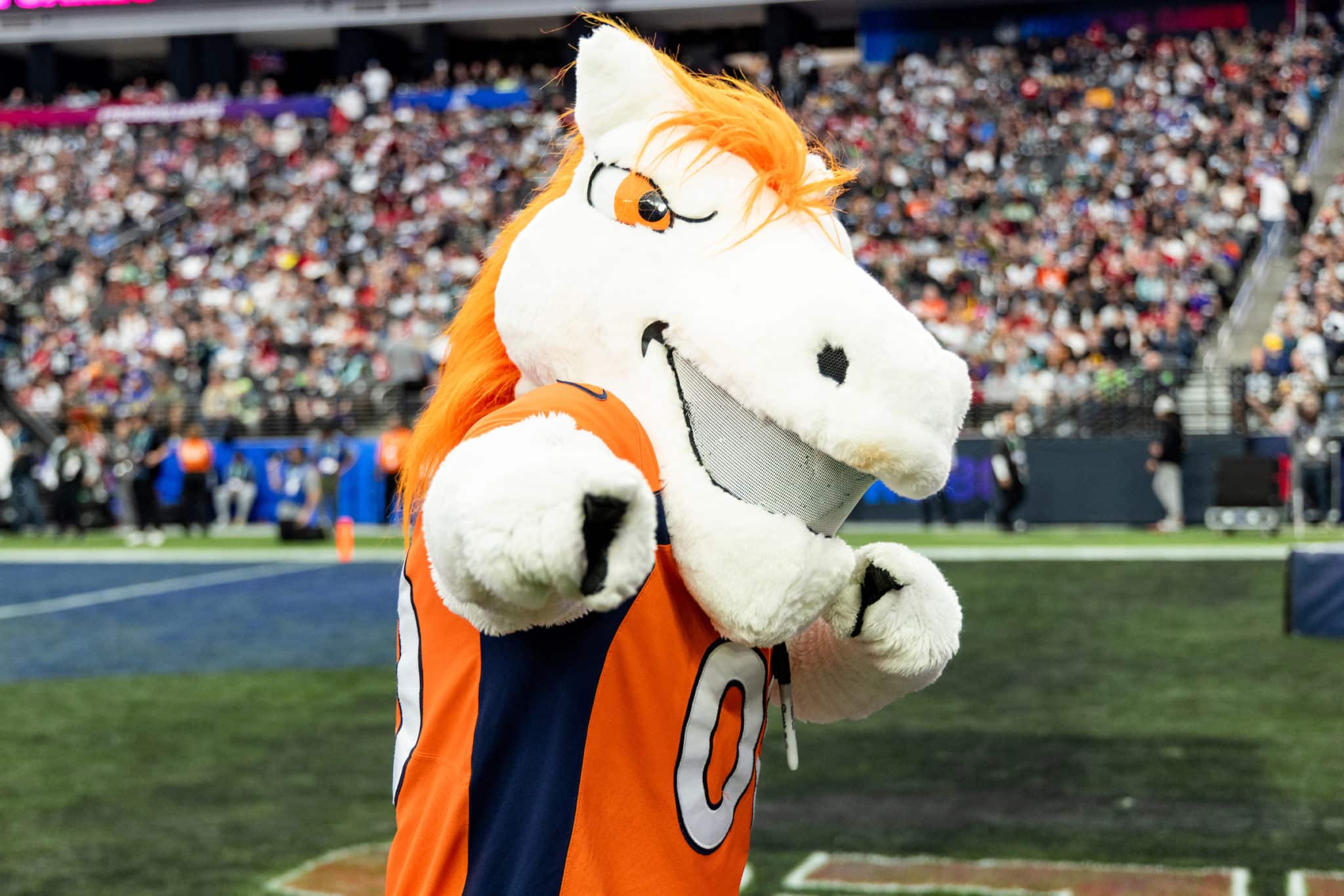 Denver, USA. September 09, 2018: Denver Broncos mascot Miles