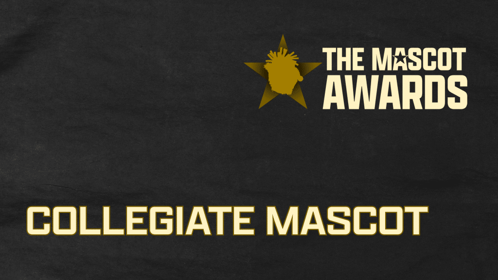 Graphic for The Mascot Awards featuring the text Collegiate Mascot of the Year below a gold star logo.