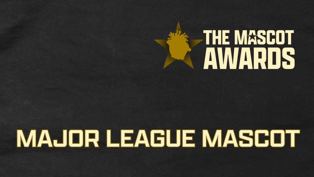 The Mascot Awards logo, including the 2026 Mascot of the Year title, with the text MAJOR LEAGUE MASCOT below it.