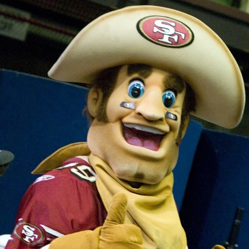The San Francisco 49ers mascot, Sourdough Sam, flashes a thumbs up during the Pro Bowl meet and Greet. Sourdough Sam, along with numerous other mascots, mingled with family members and kept morale high during the meet prior to the Pro Bowl game.
