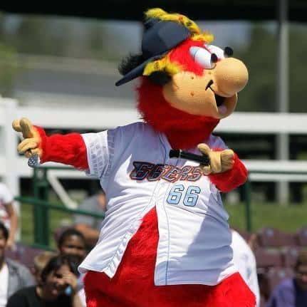 Inland Empire 66ers mascot Bernie gets the crowd cheering with his cow bell during the game Wednesday in San Bernardino, CA. April 30, 2014.
