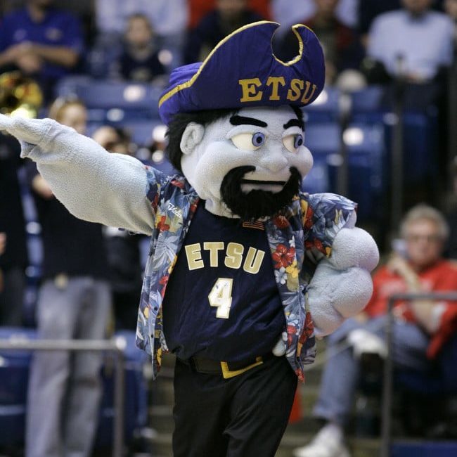 East Tennessee State's pirate mascot performs during a first-round NCAA men's college basketball tournament game against Pittsburgh Friday, March 20, 2009, in Dayton, Ohio. (AP Photo/Skip Peterson)
