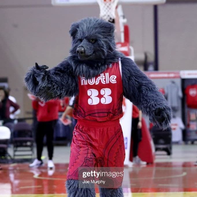 SOUTHAVEN, MS - FEBRUARY 6: Grizz, Mascot of the Memphis Grizzlies, entertains fans during a game between the Oklahoma City Blue and the Memphis Hustle during an NBA G-League game on February 6, 2020 at Landers Center in Southaven, Mississippi.  NOTE TO USER: User expressly acknowledges and agrees that, by downloading and or using this photograph, User is consenting to the terms and conditions of the Getty Images License Agreement. Mandatory Copyright Notice: Copyright 2020 NBAE (Photo by Joe Murphy/NBAE via Getty Images)