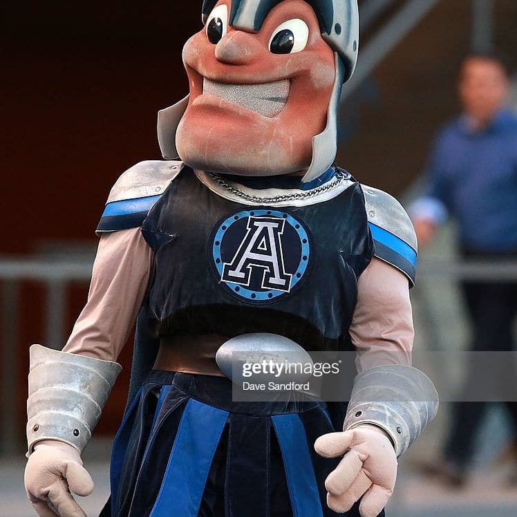 TORONTO, ON - JUNE 19:  The mascot of the Toronto Argonauts looks on as they face the Hamilton Tiger-Cats during their game at Varsity Stadium on June 19, 2014 in Toronto, Canada. (Photo by Dave Sandford/Getty Images)