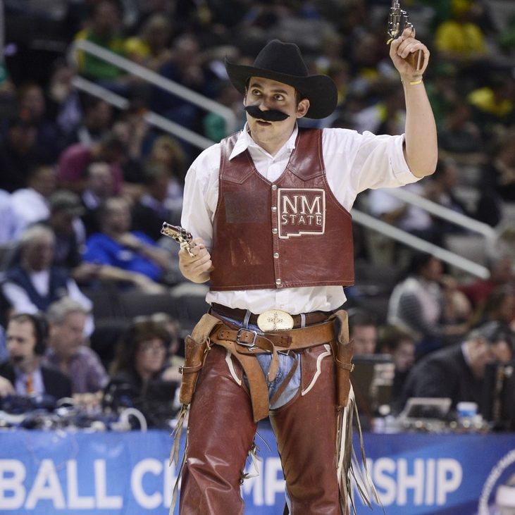 SAN JOSE, CA - MARCH 21:  The New Mexico State Aggies mascot performs in the second half against the Saint Louis Billikens during the second round of the 2013 NCAA Men's Basketball Tournament at HP Pavilion on March 21, 2013 in San Jose, California.  (Photo by Thearon W. Henderson/Getty Images)