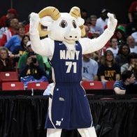 COLLEGE PARK, MD - MARCH 17:  The Navy mascot performs before the game between the Maryland Terrapins and the Navy Midshipmen in the first round of the NCAA women's basketball tournament at the Comcast Center on March 17, 2012 in College Park, Maryland. (Photo by G Fiume/Maryland Terrapins/Getty Images)