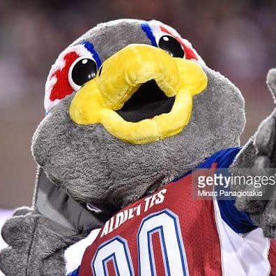 MONTREAL, QC - JUNE 22:  Montreal Alouettes mascot Touche encourages the fans against the Saskatchewan Roughriders during the CFL game at Percival Molson Stadium on June 22, 2017 in Montreal, Quebec, Canada.  The Montreal Alouettes defeated the Saskatchewan Roughriders 17-16.  (Photo by Minas Panagiotakis/Getty Images)"n"n